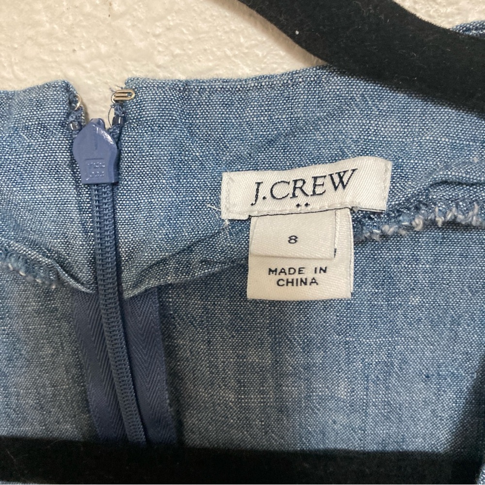 J. Crew Women’s Dress Faux-Wrap Blue Midi Demin A-Line V Neck Tie Sleeve Size 8 - Picture 5 of 16
